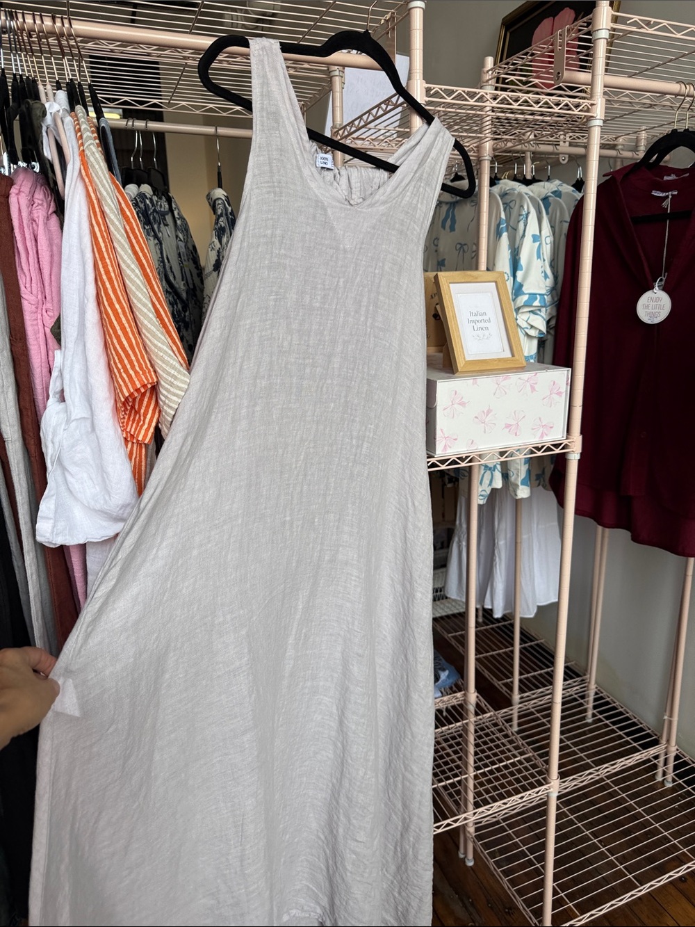 Sleeveless grey 100% Italian Linen Maxi Dress -